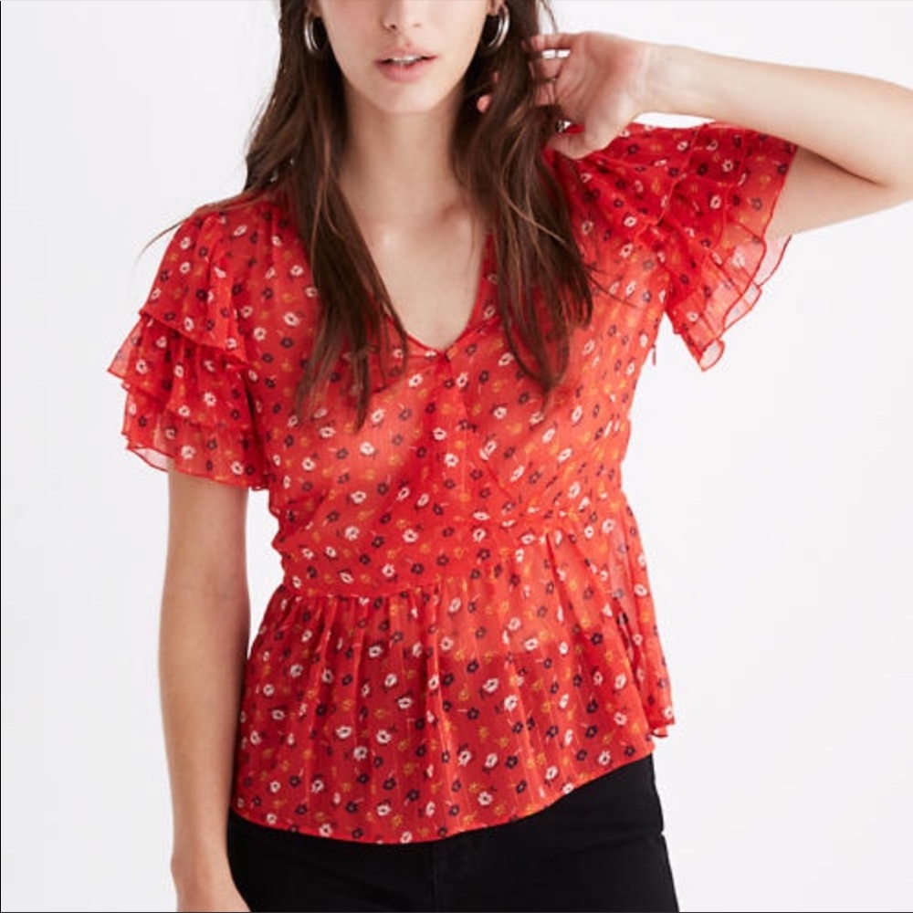 Madewell Tiered Peplum Blouse in Poises